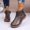 Coffee, variant on Women Fold Over Ankle Boots, Side Zipper Soft Faux Leather Short Booties, Flat Non-Slip Rubber Sole Comfort Casual Chelsea Boots Wine 5.5(36)