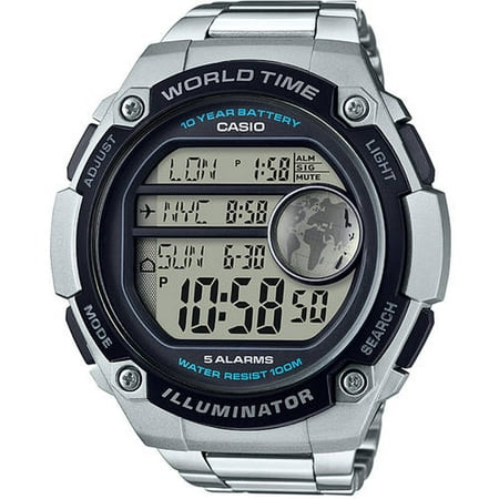 Men's World Time Watch, Silver Tone Bracelet