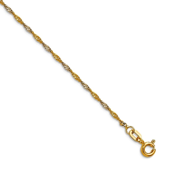 14k Yellow Gold With Rhodium 1.4mm Singapore Chain Necklace 24 Inch Chain Necklace for Women and Men