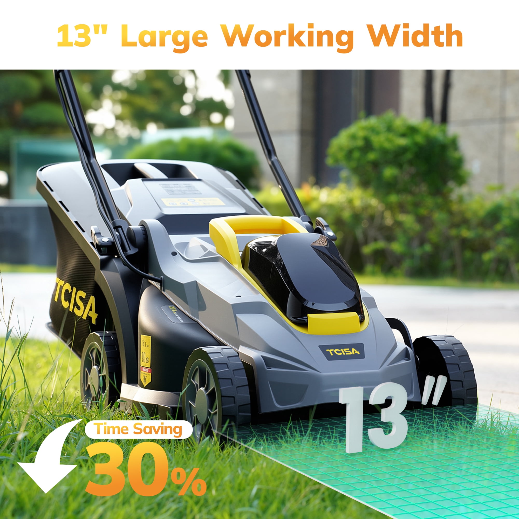 20V 13'' Cordless Lawn Mower, Grass Cutter with 4.0Ah Battery, 5 Adjustable Height Settings, Durable Manganese Steel Blades, for Small Lawn