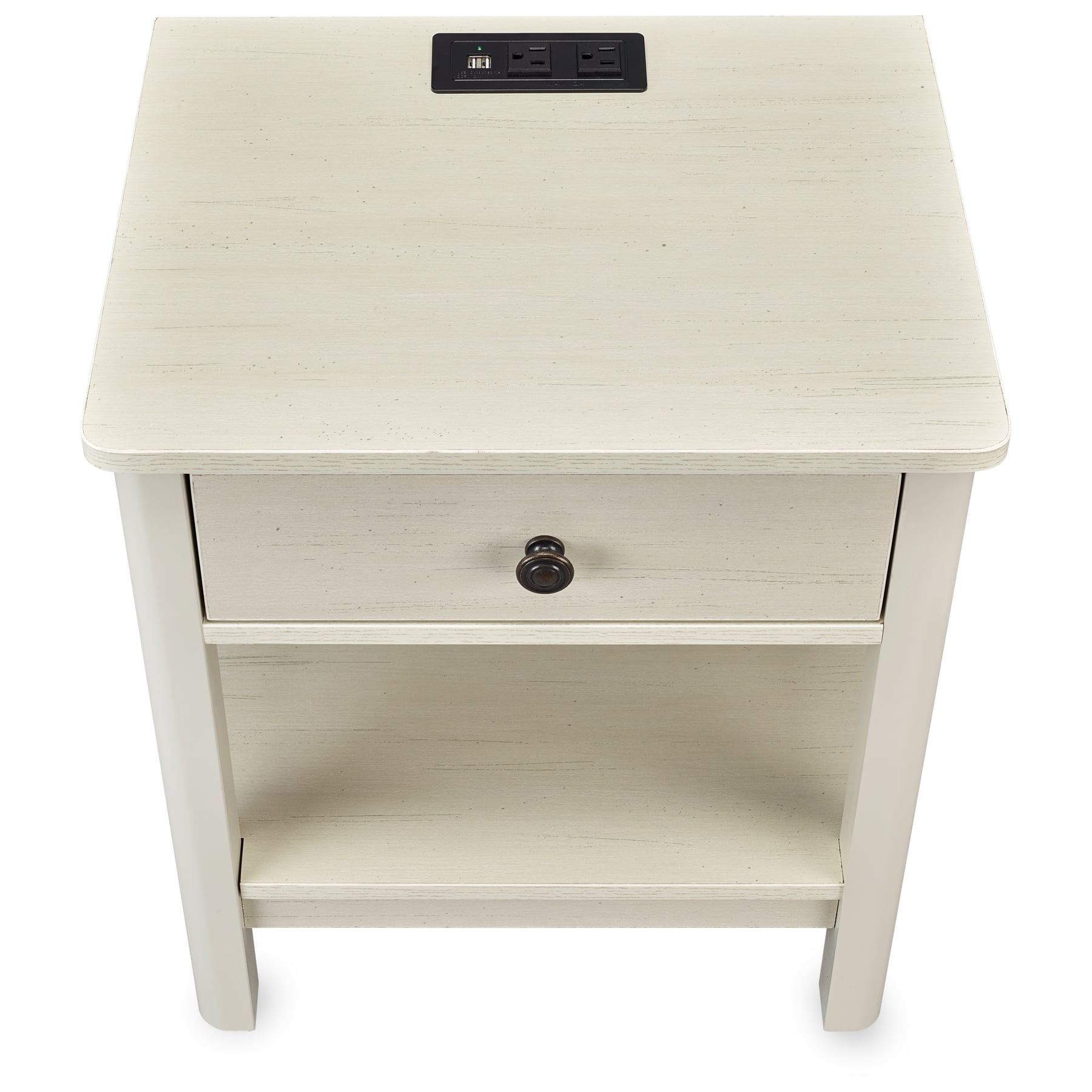 DecorTech Traditional Rectangular End Table with AC Power and USB Charging Ports, White