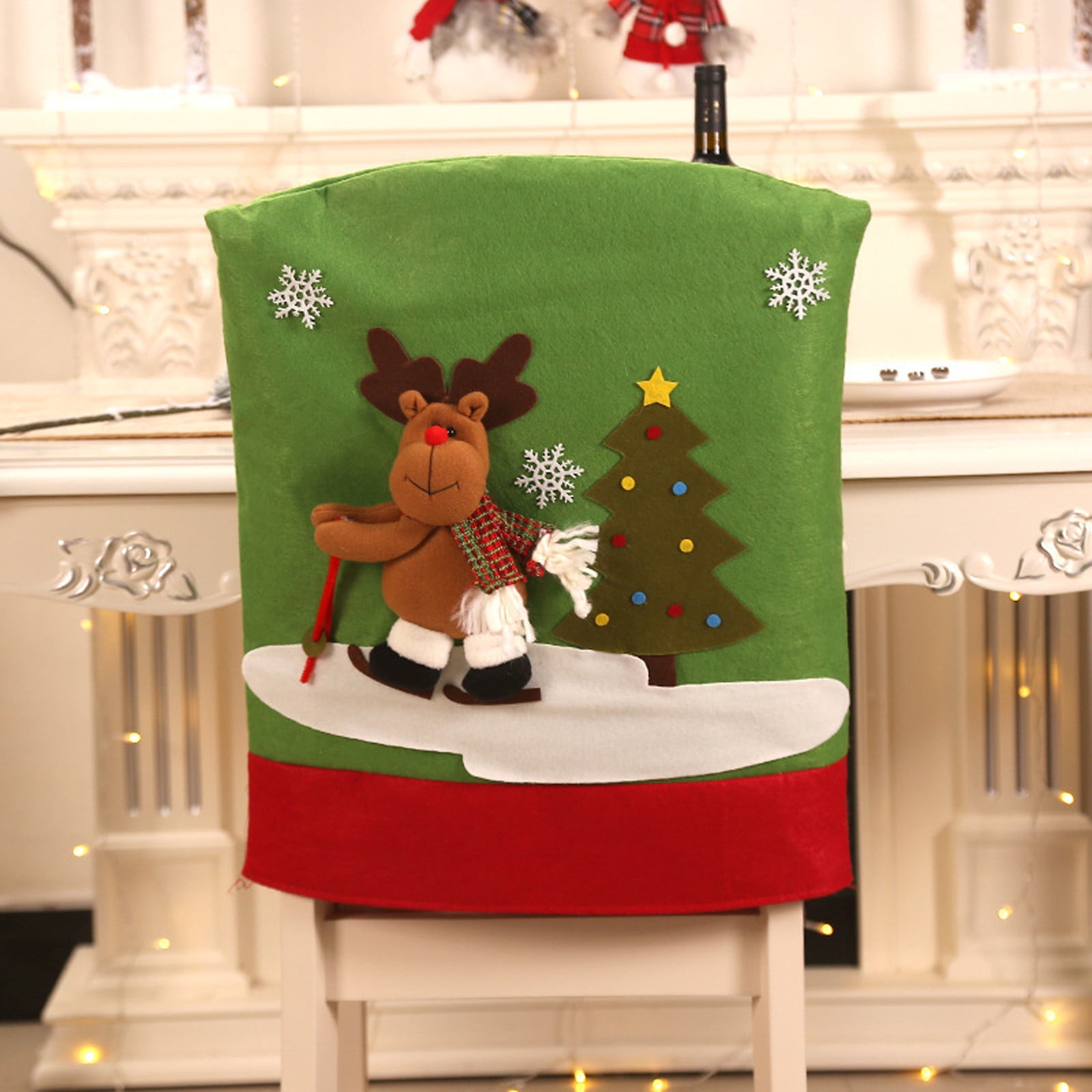 4x Christmas Decor Chair Covers Dining Seat Cover Santa Claus Home Party Decor 