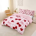 thumbnail image 3 of Erosebridal Cute Cherry Bow Queen Duvet Cover Set for Girls, Pink Plaid Bedding, Pink Reversible, 1 Duvet Cover and 2 Pillowcases (No Comforter), 3 of 5