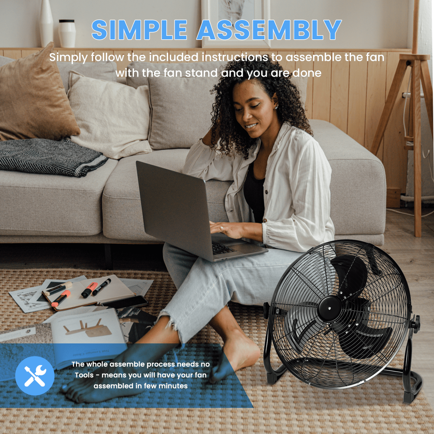 12-Inch Rechargeable Cordless Floor Fan, High Velocity Floor Fan with 360-Degree Tilt, Heavy Duty Metal Floor Fan for Industrial, Commercial, Residential, Office, Ready-to-use, Battery Operated