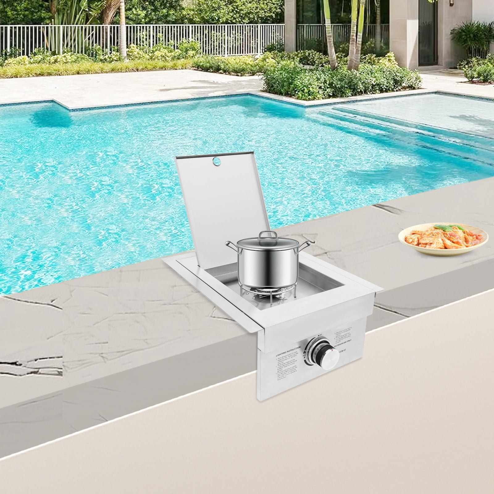Grilling Side Burners, Propane Gas Stove, 304 Stainless Steel Single Burner Gas Stove with Cover, 3.5KW Output for LPG, Built-in or Countertop Installation, for Outdoor Kitchen, BBQ