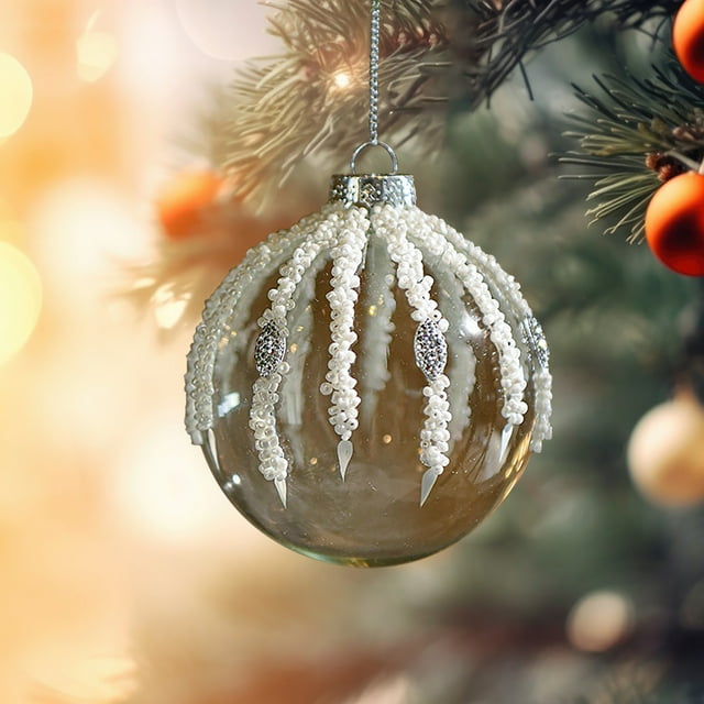 Fiudx Bola Navideña de Cristal, Diseño Transparente con Lentejuelas Brillantes, Adorno para Árbol Festivo, Fácil de Colgar, Decoración Multiusos, Decoración Navideña para El Hogar, Tamaño de 8-10,5 C