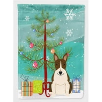 Caroline's Treasures BB4261CHF Merry Christmas Tree Bull Terrier Dark Brindle Flag Canvas House Size , Large, multicolor