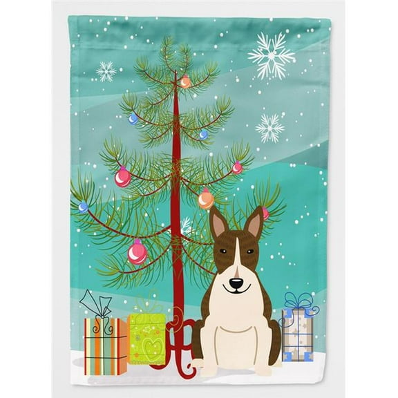 Caroline's Treasures BB4261CHF Merry Christmas Tree Bull Terrier Dark Brindle Flag Canvas House Size , Large, multicolor