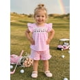 thumbnail image 3 of BemeyourBBs Toddler Baby Girls Golf Outfit Little Baby Girls Summer Clothes Cute Golf Cart Embroidery Flying Sleeve Plaid Smocked Shirt Tops with Shorts 2Pcs Set, 3 of 9