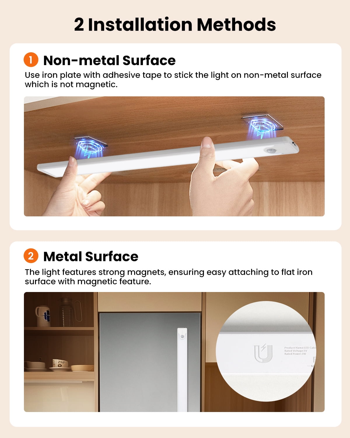 SUNLINKCO 8 Inch Motion Sensor 41 LED Under Cabinet Lighting Dimmable USB Rechargeable Indoor Light Magnetic Wardrobe, 2pk Kitchen Closet Wireless Lights 6000K Daylights
