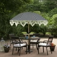 thumbnail image 3 of Northlight Striped Outdoor Macrame Boho Beach Market Umbrella with Tilt- 6.5' - Black and White, 3 of 9