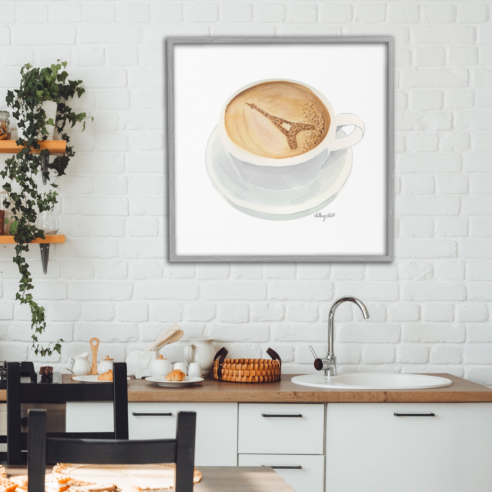 Stupell Industries Eiffel Tower Latte Gray Framed Giclee Art, design by Hillary Holt