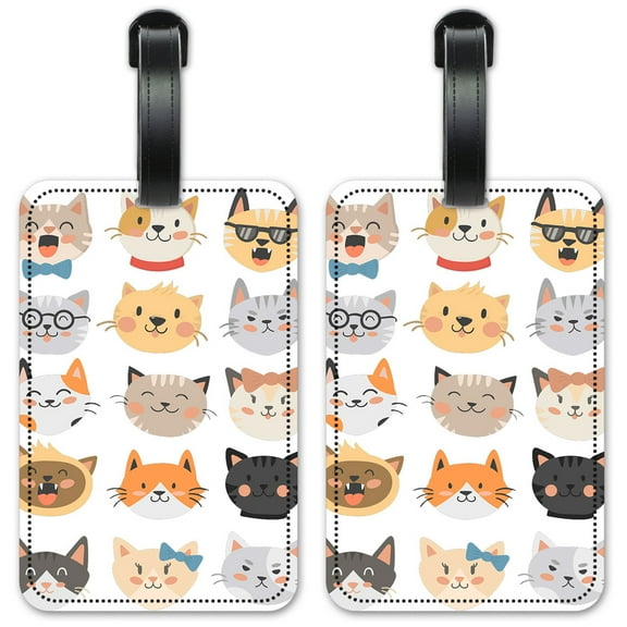 Cute Cat Heads - Luggage ID Tags / Suitcase Identification Cards - Set of 2