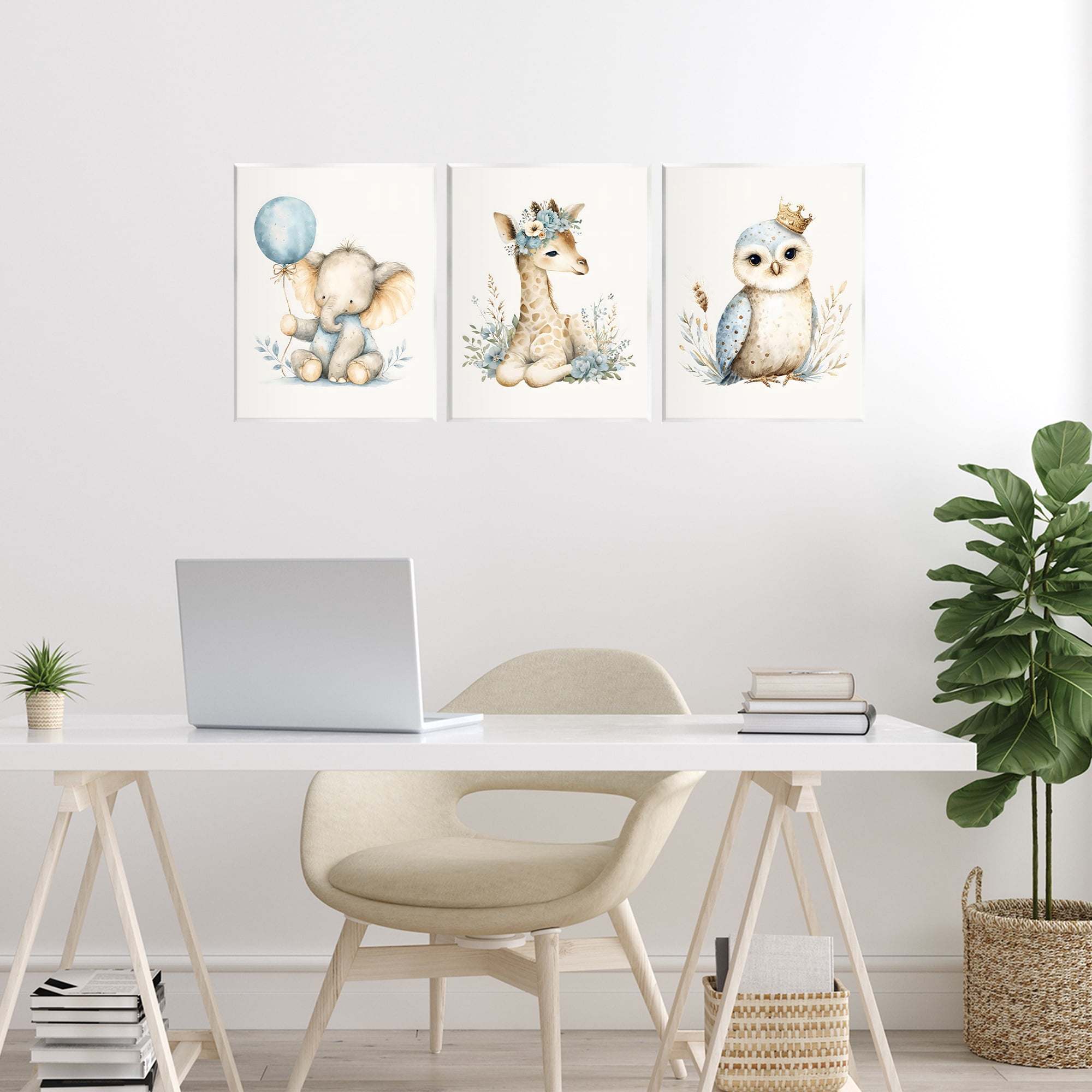 Stupell Industries Watercolor Nursery Animals 3 Piece Wall Plaque Art Set, design by LSR Design Studio