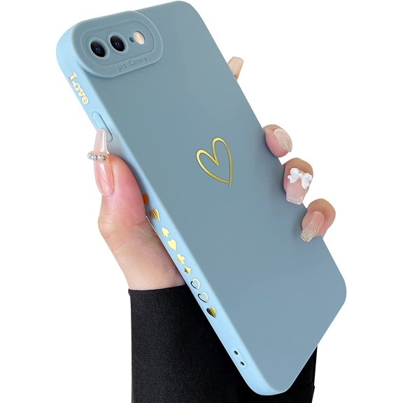 Compatible with iPhone 7 Plus Case, iPhone 8 Plus Case Luxury Gold Heart Pattern Soft Liquid Silicone Shockproof Case for Women Girls Side Cute Plated Heart Pattern Slim Case (Wine Red)