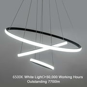 LOHAS Black Dimmable LED Pendant Light,LED Modern Chandelier Living Room 3 Ring Pendant Lighting Entryway with 39.37 in Cord Adjustable Color Temperature
