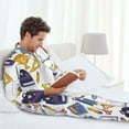 thumbnail image 4 of Mens Pajamas Set, bag ruler pen Print Button Down Long Sleeve Loungewear Sleepwear Pjs sets for Men, 4 of 5