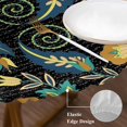 thumbnail image 3 of Yellow Boho Floral Round Tablecloth, Fitted Table Cover with Elastic for 36"-44" Round Tables, Vintage Southwestern Ethnic Tribe Botanical Table Cloth Outdoor Dinning Party Waterproof Tablecloths, 3 of 7