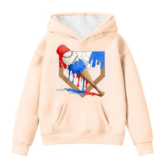 Byoo Toddler Girl's Baseball Print Hoodie Sports Casual Hooded Sweatshirt Pullover Top