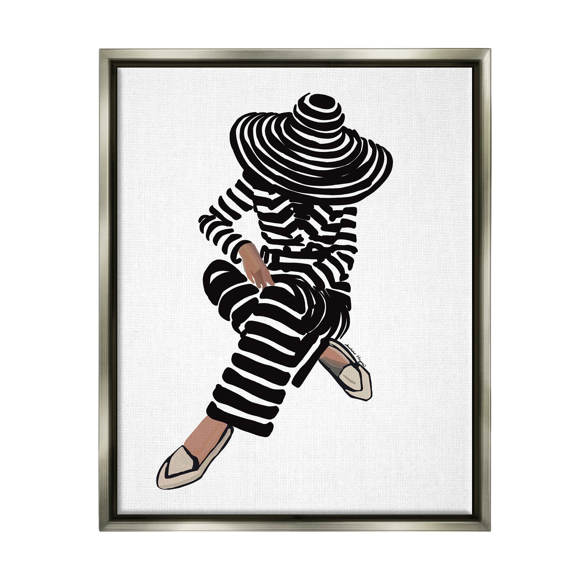 Stupell Industries Stripes Pattern Woman Sitting Fashion Portrait Graphic Art Luster Gray Floating Framed Canvas Print Wall Art, Design by Amelia Noyes