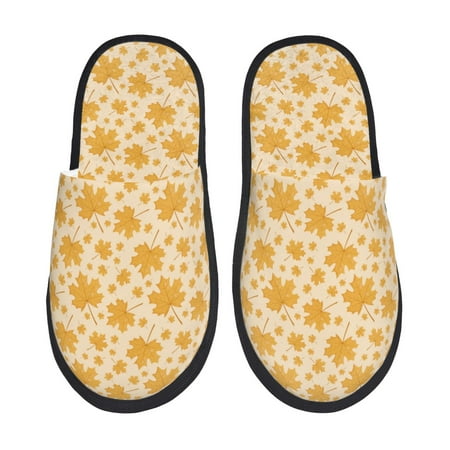 Balery Autumn Fall Yellow Leaves Slient Indoor Furry Fleece Comfort House Shoes Soft Non-Slip Home Shoes Cotton slippers House Slippers-- Large