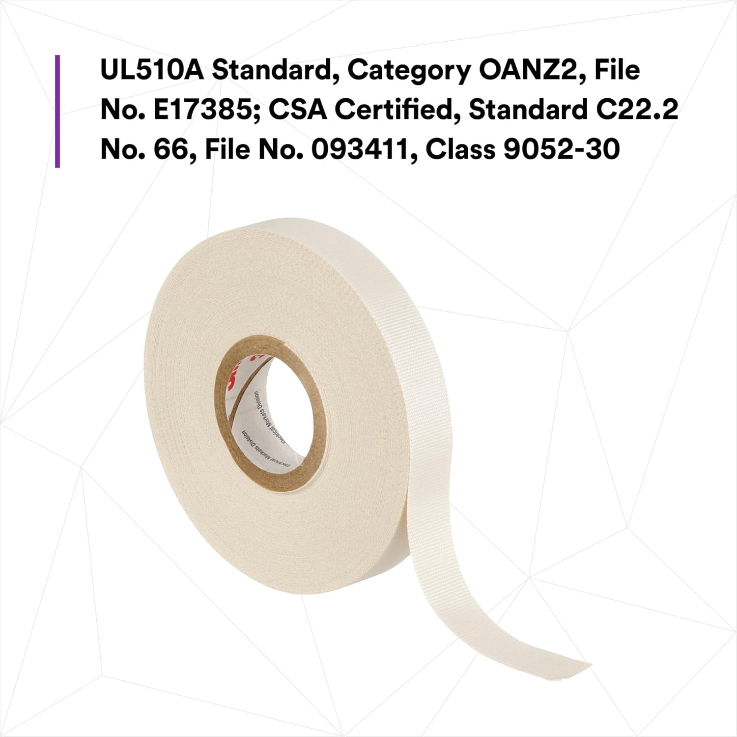 Glass Cloth Electrical Tape 27, ½ in x 66 ft, 1 Roll, Non-Corrosive Adhesive, Pressure Sensitive, High Temperature, Corrosion Protection, 7-mil Woven