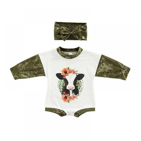 

0-18M Baby Girls Floral Playsuits Ruffled Bodysuit Long Sleeve Knitted Romper Floral Jumpsuit Infant Clothes+Headband