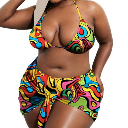 Kitem 1 Set Bathing Suit Super Soft Fade-Resistant Nylon 3-Pieces Bikini Set Large Size Cover Up Swimsuit for Beach (4XL)