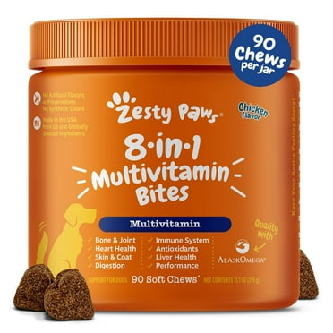 Zesty Paws 8-in-1 Multivitamin Bites for Dogs, for Overall Wellbeing, Chicken Flavor, 90ct Jar