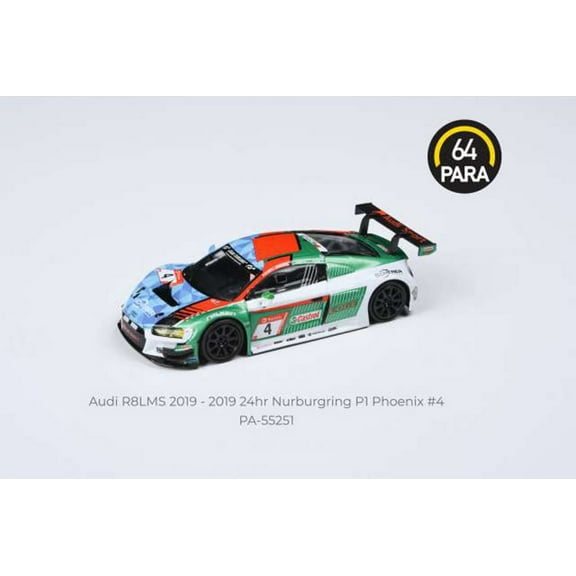 2019 Audi R8 LMS #4 Audi Sport Team Phoenix Nurburgring P1 24 Hours, Blue With Green and White - Paragon PA55251 - 1/64 scale Diecast Model Toy Car