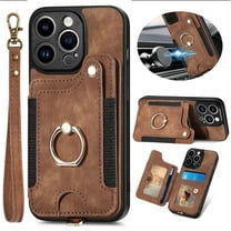 Dteck for iPhone 15 Pro Max Case Wallet with Card Holder,Ring Stand,Wrist Strap,RFID-Blocking PU Leather Protective Magnetic Flip Cover, Brown