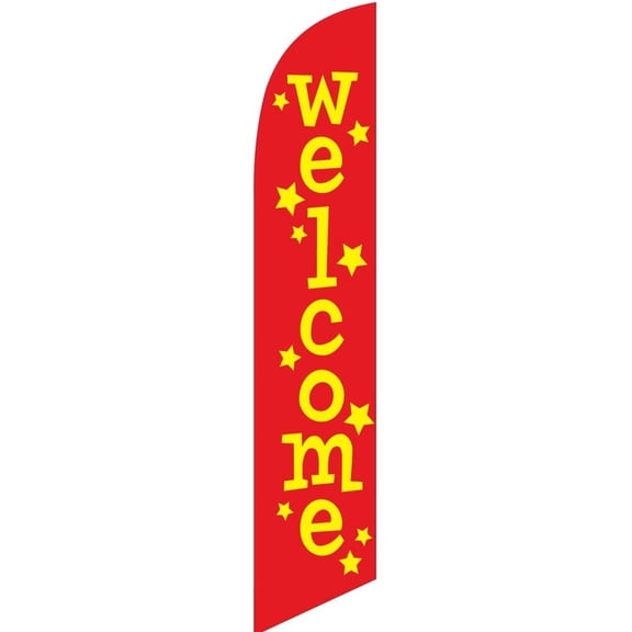 Welcome Feather Banner Swooper Flag for Festivals and Events, Replacement Flag Only, Red with Stars
