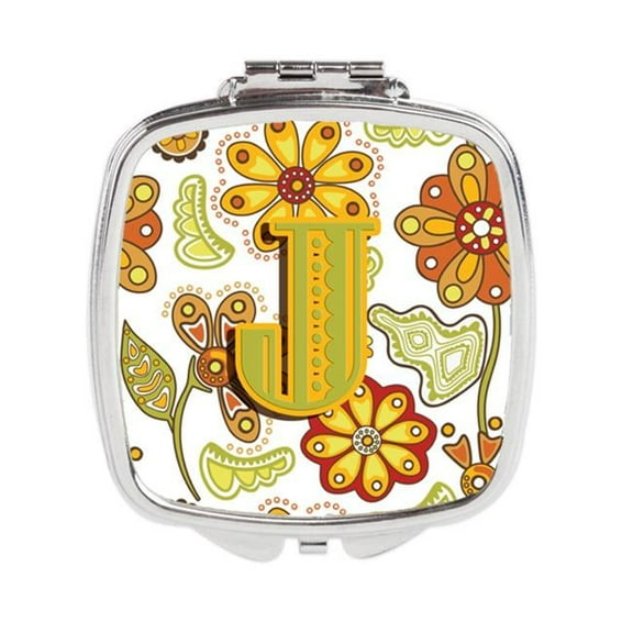 Letter J Floral Mustard & Green Compact Mirror