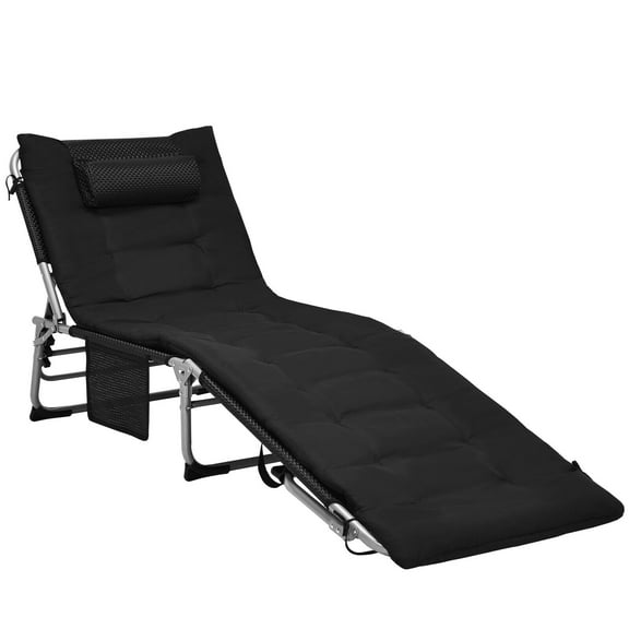 Patiojoy 4-Level Oversize Folding Chaise Lounge Adjustable Outdoor Beach with Removable Cushion Black