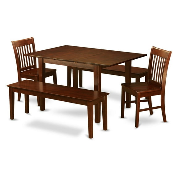 East West Furniture Picasso 5 Piece Slat Back Dining Table Set with 2 Benches