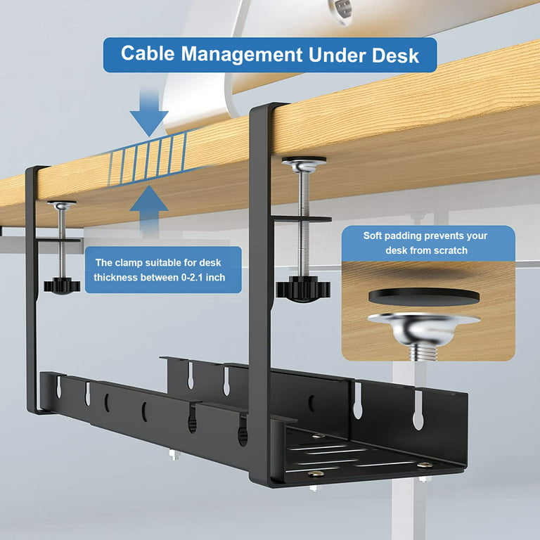 No Drilling Extendable Under Desk Cable Management Metal Cable Tray Under  Desk with Clamp Retractable Power Strip Cord Holder
