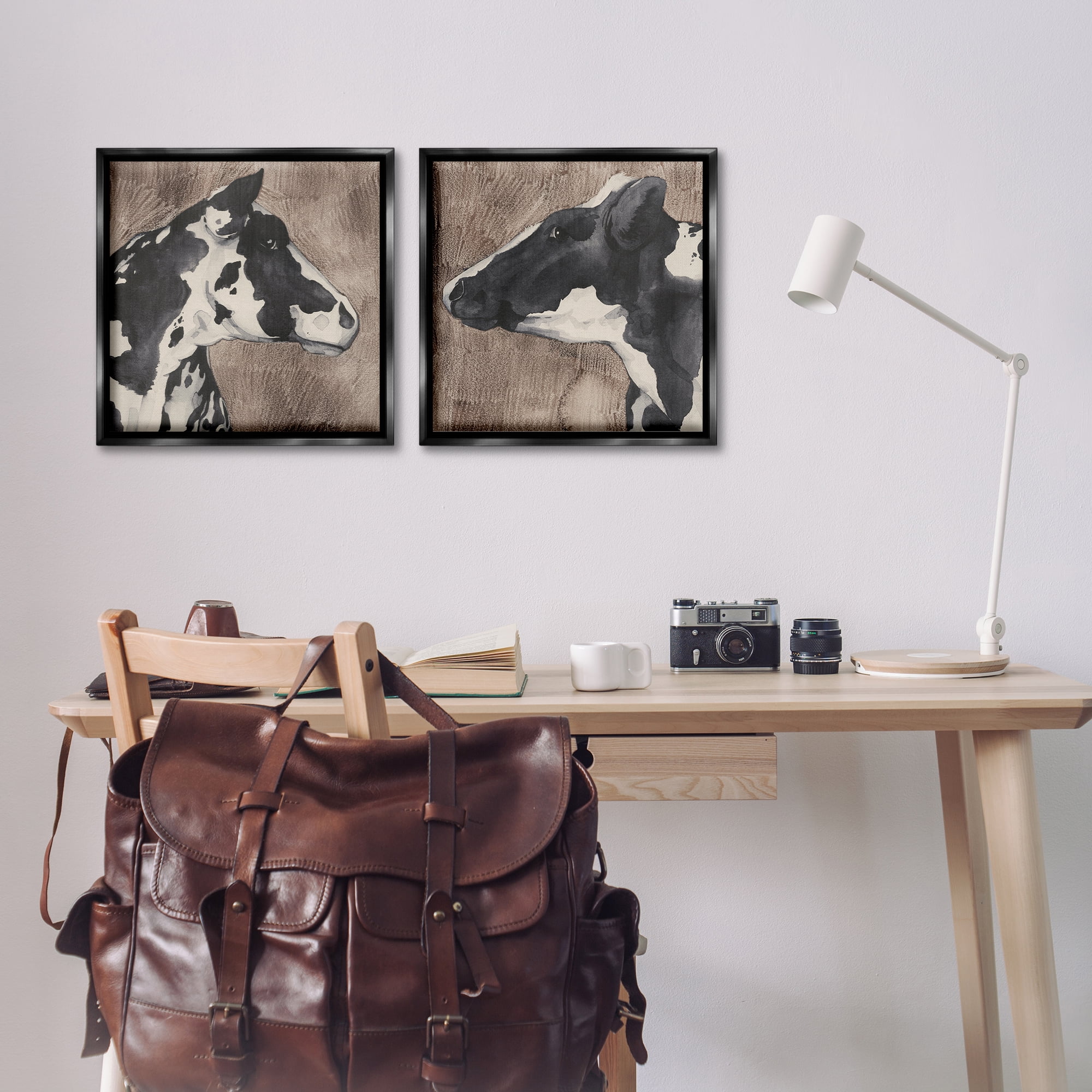 Stupell Industries Holstein Cow Portrait Profile Animals Painting Black Floater Framed Canvas Art Print Wall Art, 18 x 18, Set of 2