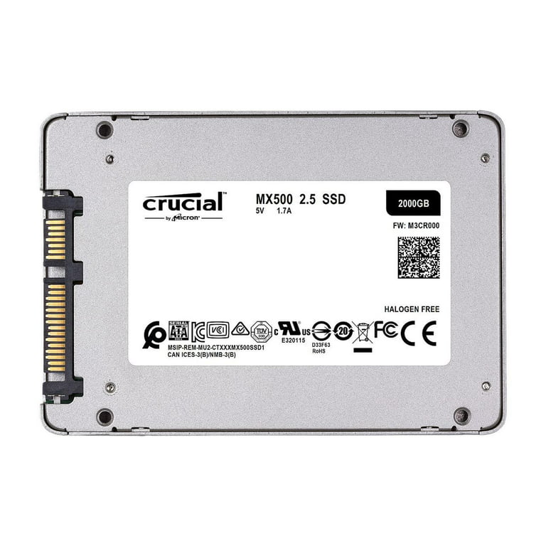 SSD interne Crucial MX500 2 To 2,5 pouces 7 mm (avec adaptateur 9,5 mm)  SATA NAND 3D, CT2000MX500SSD1