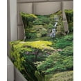 thumbnail image 6 of Ambesonne East Fitted & Top Sheet Set with Shams, Trees Foliage Rock Garden, Green White, 6 of 8