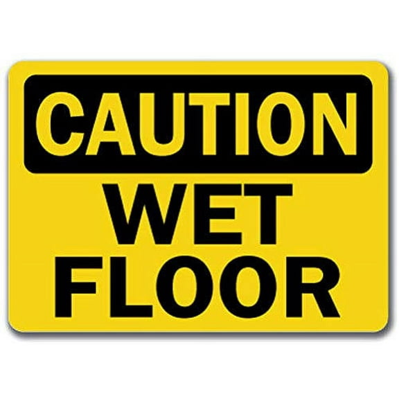 Vinyl Stickers - Caution - Wet Floor - Safety and Warning Warehouse Signs Stickers - 3.5" x 5" - 3 Pack