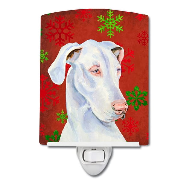 Caroline'S Treasures Lh9311Cnl Gran Danés Copos De Nieve Rojos Y Verdes Vacaciones Navidad Luz Nocturna De Cerámica Compacta Con Certificación Ul Ideal Para Dormitorio, Baño, Guardería, Pasillo, Cocin