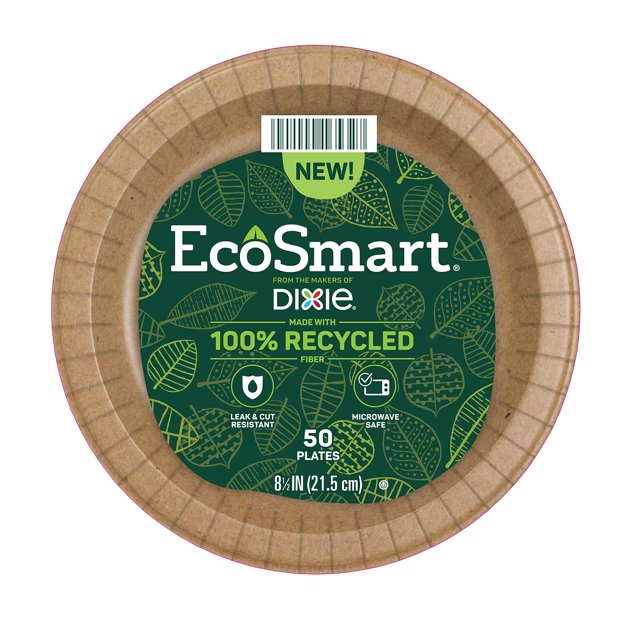EcoSmart® - Platos de papel de fibra reciclada 100% para almuerzo o cena ligera de 8.5 pulgadas, 50 platos ecológicos
