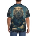 thumbnail image 3 of Balery Starry Sky Meditating Lion Camisa Casual de Manga Corta con Botones para Hombre, Texturizada, Estilo Cubano, para Playa, Verano-4X-Large, 3 of 5