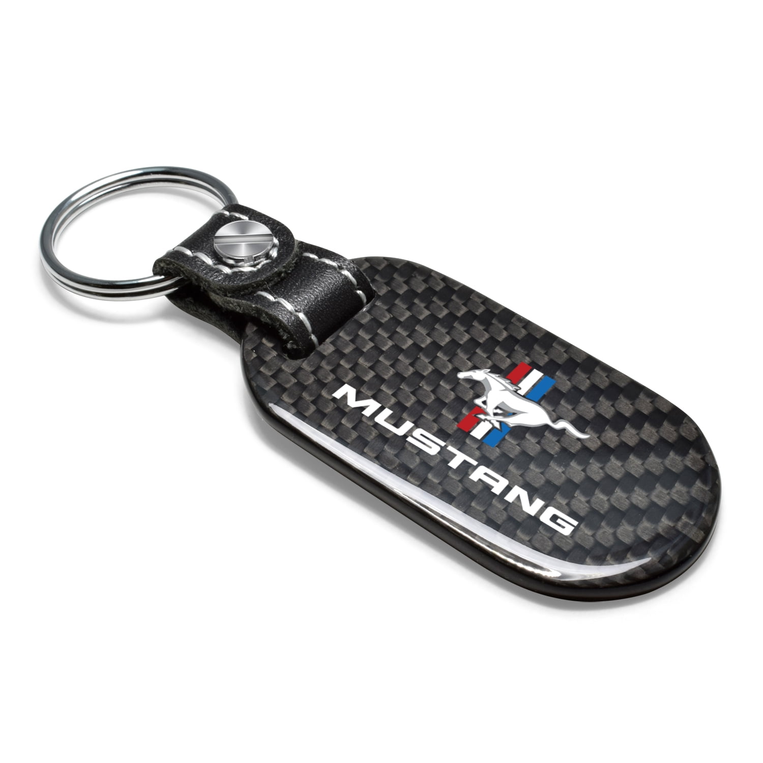 Ford Mustang Tri-Bar 100% Real Black Carbon Fiber Tag Style Key Chain