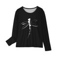 thumbnail image 4 of Girls Clothes, Girls Long Sleeve Tops Dragonfly Print Crewneck Cotton T Shirts Casual Fall Spring Graphic Basic Tees for Kids (13 Years, Black), 4 of 5