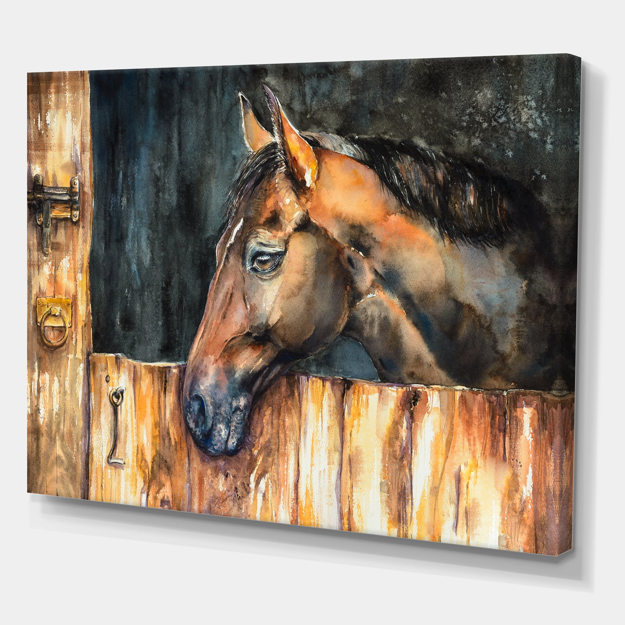 Designart ' Close Up Of The Head of A Horse In Stable ' Farmhouse Canvas Wall Art Print