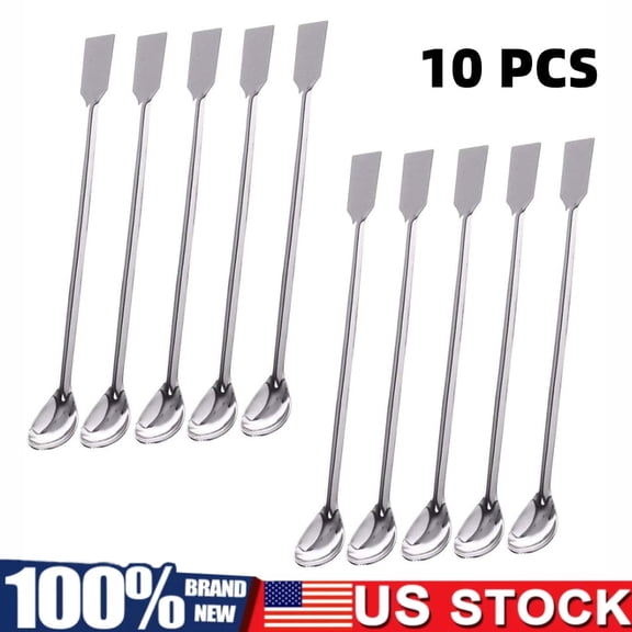 10PCS 2 in 1 Stainless Steel Lab Spoon Spatula/Laboratory Sampling Spoon Mixing Spatula 20cm