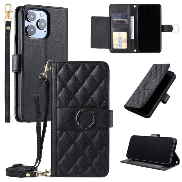 Funda tipo billetera GANGXUN para iPhone 15 Pro – Tapa abatible con correa para mujer