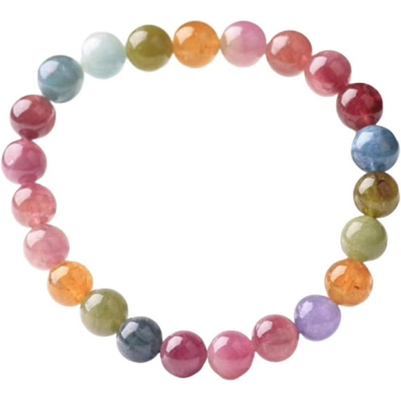 8mm Natural Colorful Rainbow Tourmaline Gemstone Clear Beads Stretch Crystal Bracelet AAAA