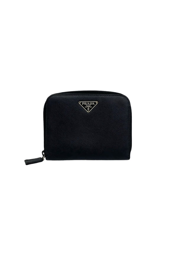 Pre-Owned PRADA Triangle Logo Hardware Saffiano Leather Bi-fold Wallet Mini Billfold Coin Purse...
